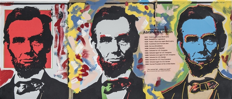 Abraham Lincoln "Portrait of an Achiever" Artwork on 37x16 Framed Canvas(Steve Kaufman Art) (Abdul-Jabbar LOA)
